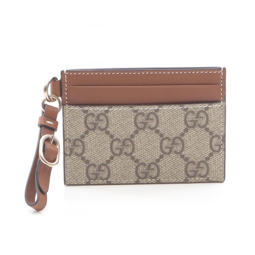 Gucci GG Emblem Card Case Wallet Accessory Leather Beige Brown